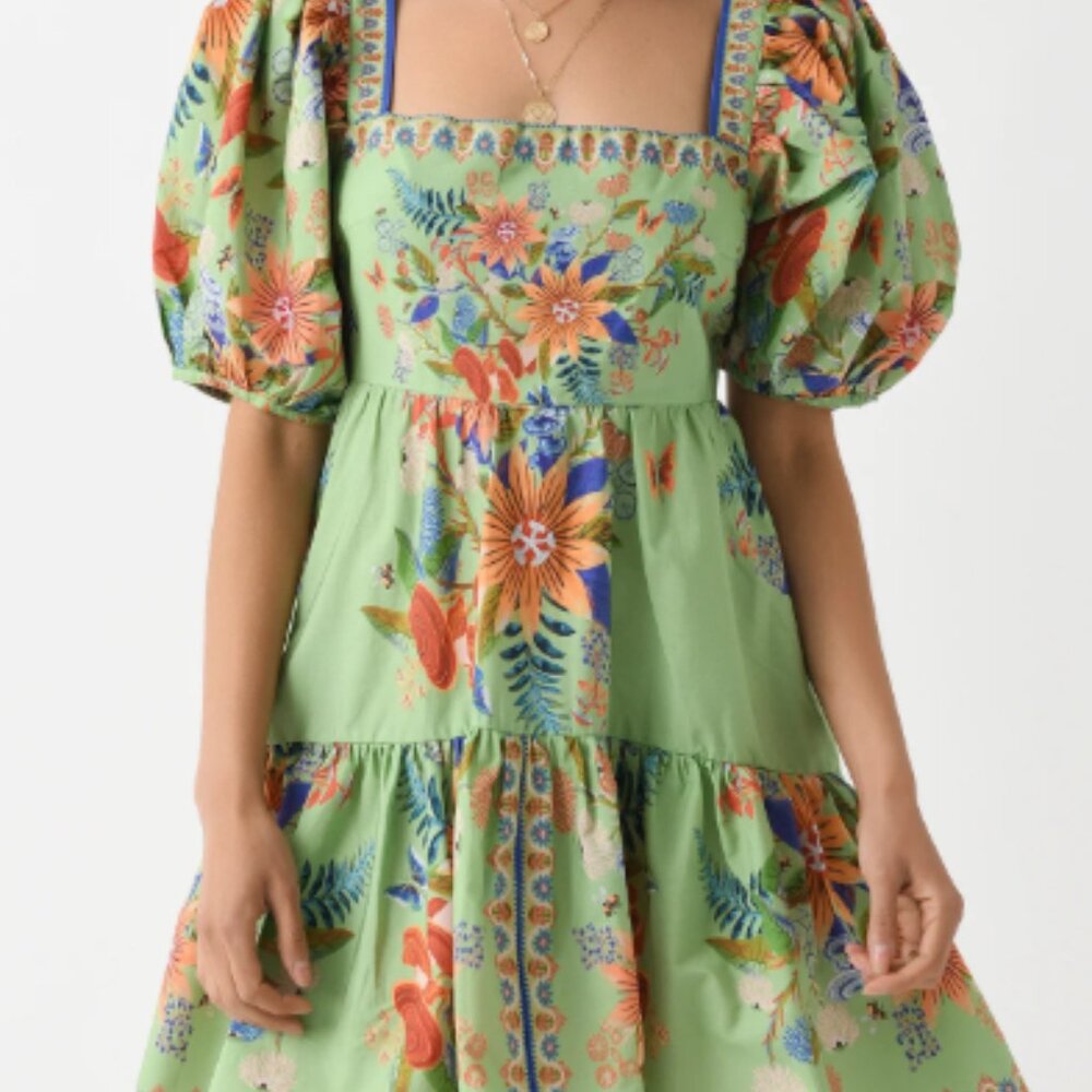 Farm Rio Green Bright Yard Mini Dress